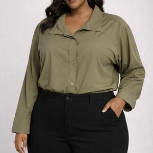 Marla Wynne Olive Blouse 2X Plus Size Hidden Placket Tunic Top 24” Bust 30” Leng